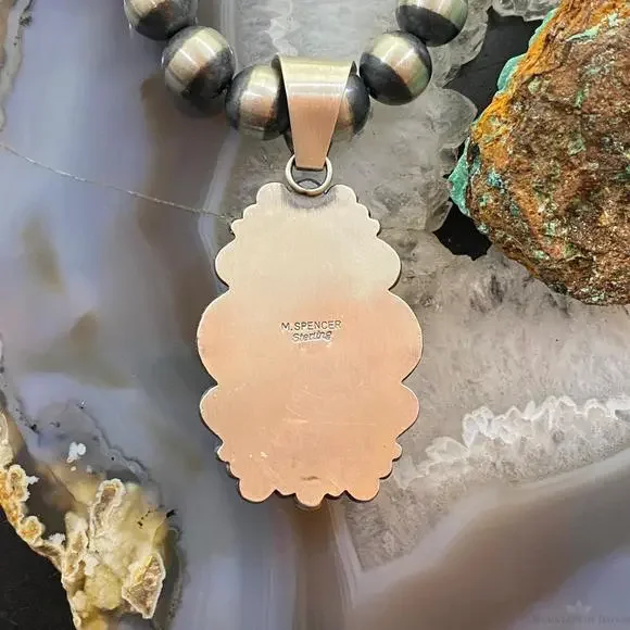 Mary Ann Spencer Sterling Silver Elongated Kingman Turquoise Decorated Pendant - Picture 8 of 10